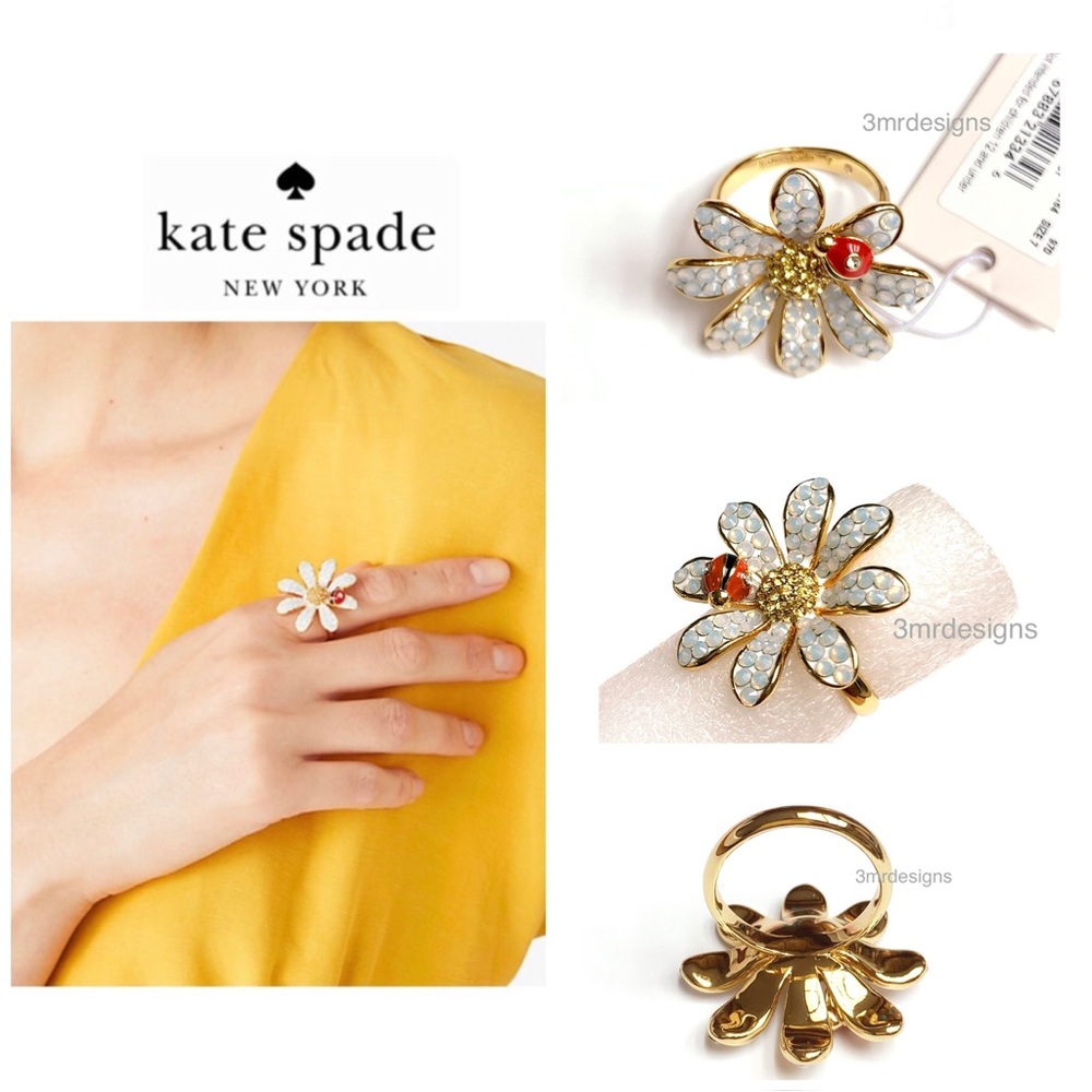 NWT Kate Spade ♠️ DAZZLING DAISY 12-K Gold Plated Iridescent Glass Stones Ring